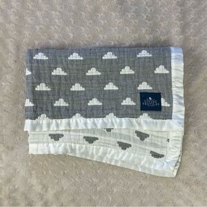 Living Textiles Gray White Clouds Baby Lovey Security Blanket Silky Satin Edge